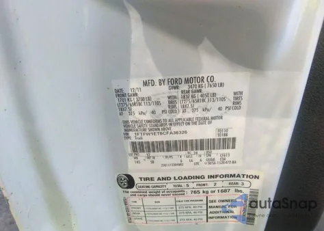 2012 Ford F-150 Fx4 из США, поврежденный, VIN 1FTFW1ET6CFA36326